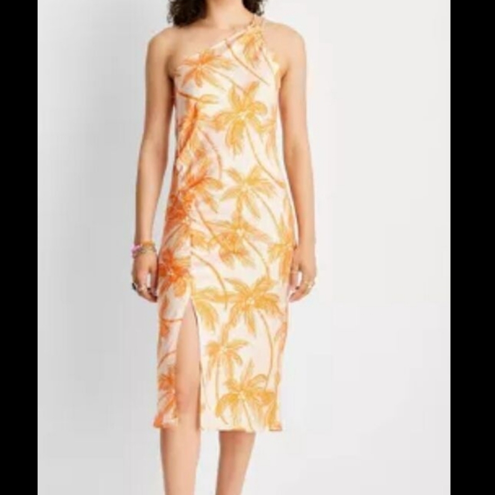 5/$25 Future Collective One-Shoulder Palm-Print Midi Dress